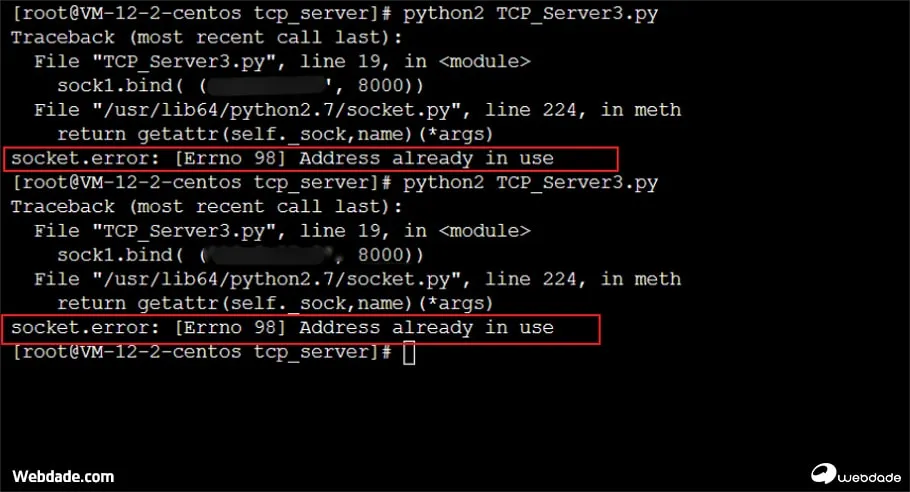 خطای Address already in use