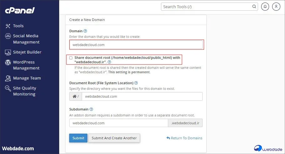تغییر دامنه در سی پنل