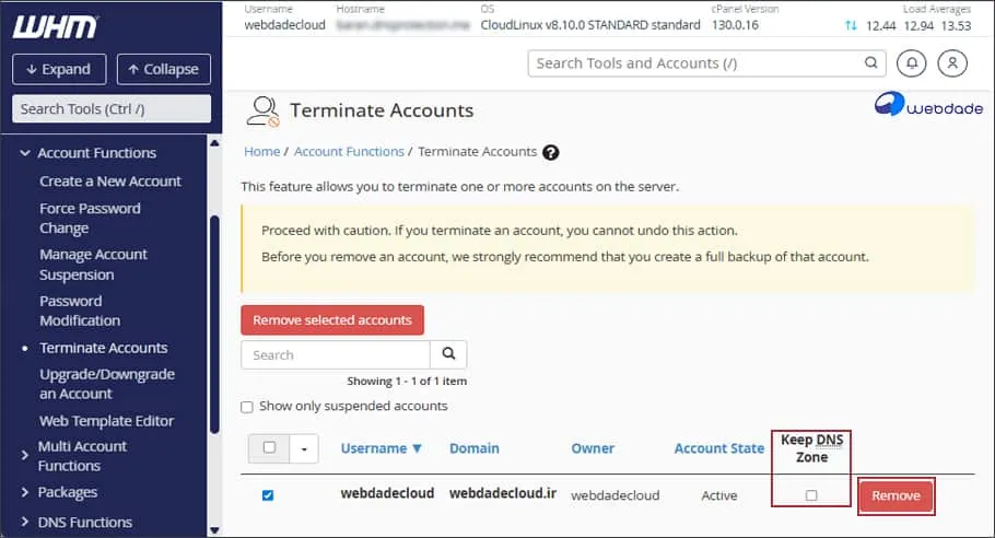 پاک کردن یوزر cPanel