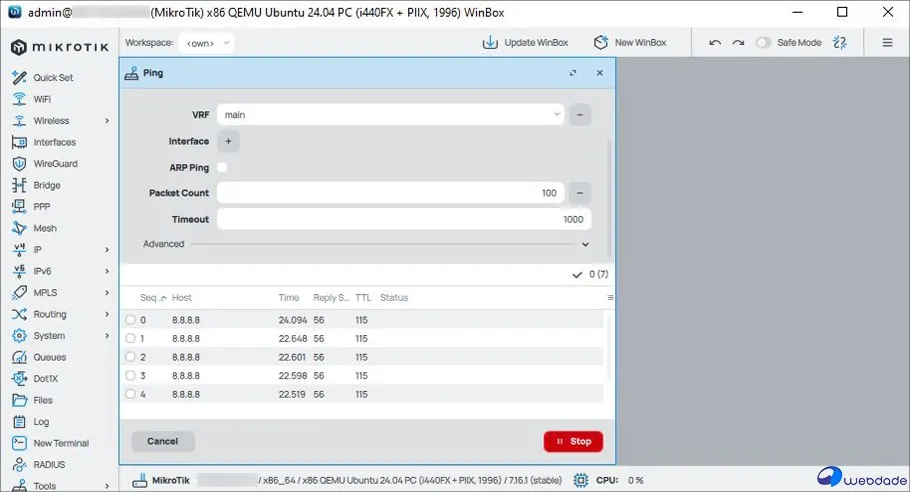 تست Ping در میکروتیک