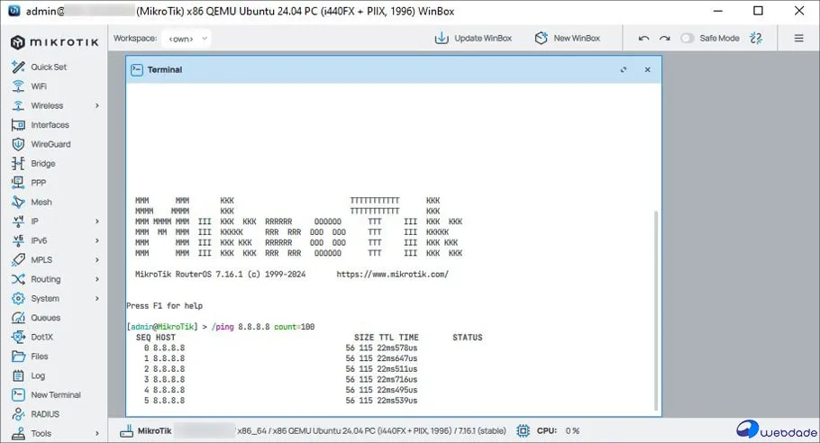 تست Ping در میکروتیک