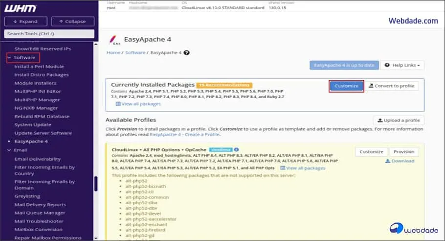 استفاده از EasyApache برای نصب PHP