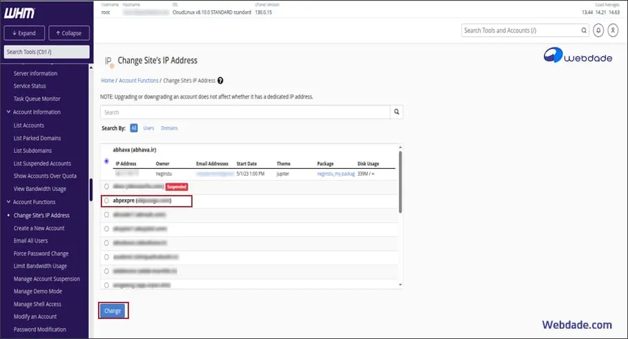 ابزار تغییر ip در WHM