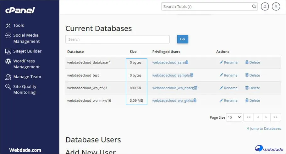 فضای اشغال شده توسط فایلها در cPanel