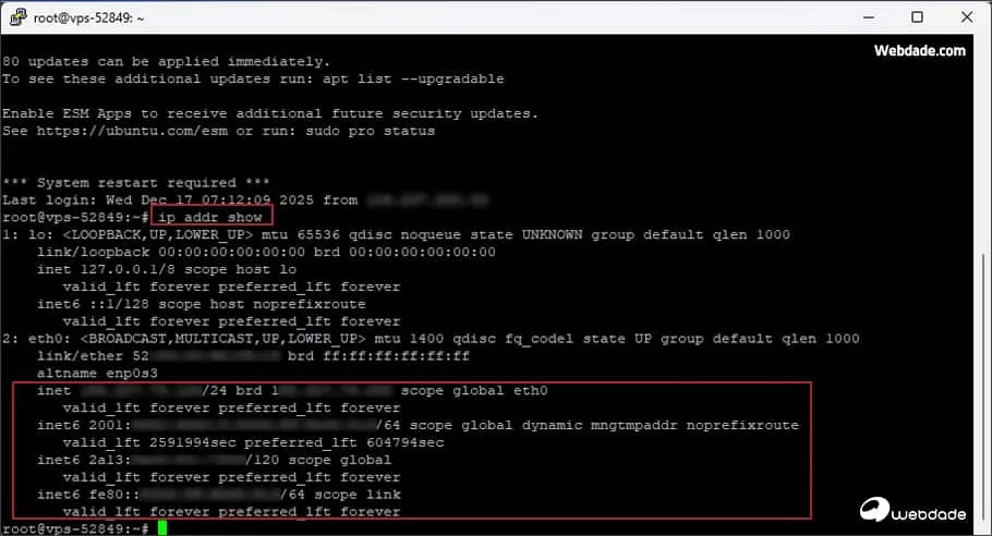 مشاهده IP سرور از طریق SSH
