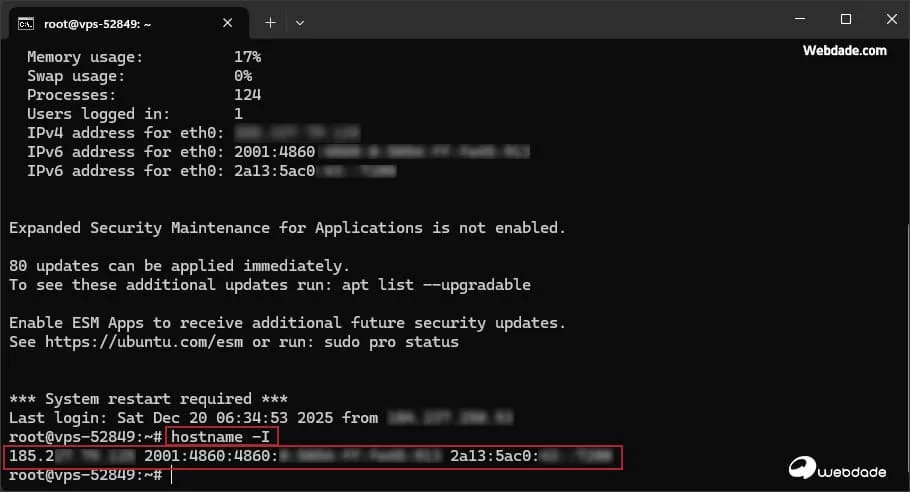 دیدن IP سرور مجازی
