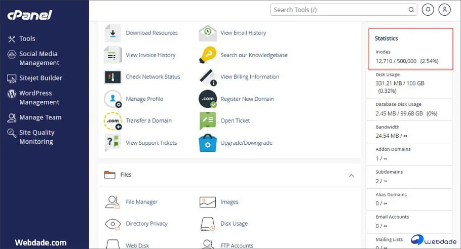 مدیریت مصرف Inode در cPanel