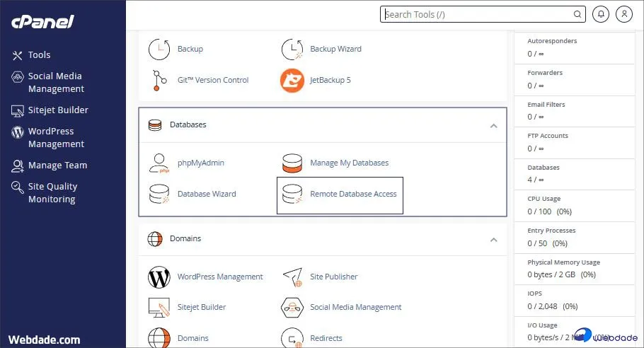 اتصال به دیتابیس از راه دور در cPanel