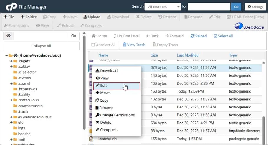 File Manager در سی پنل