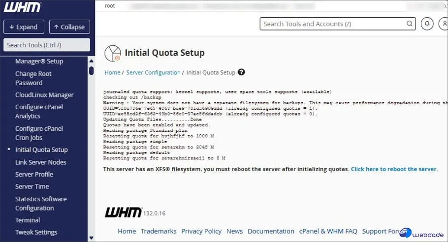 مشکل Disk Quota در WHM