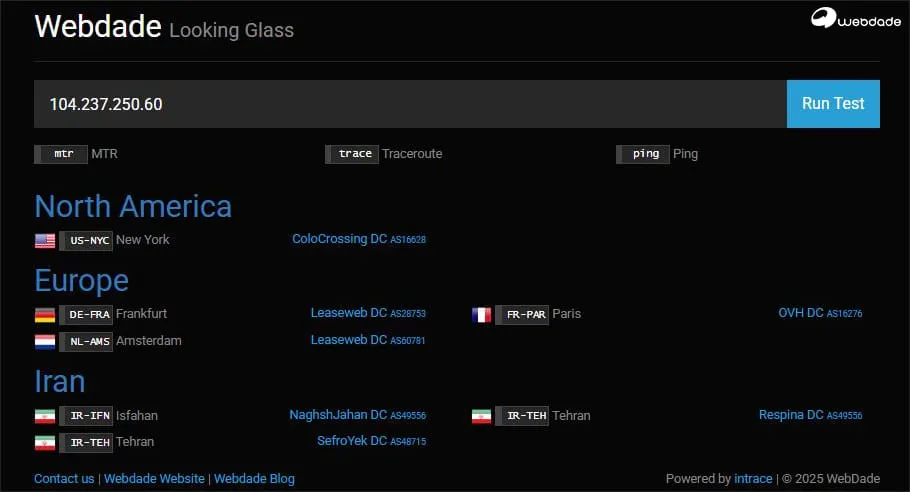 تست پینگ دیتاسنترهای ایران