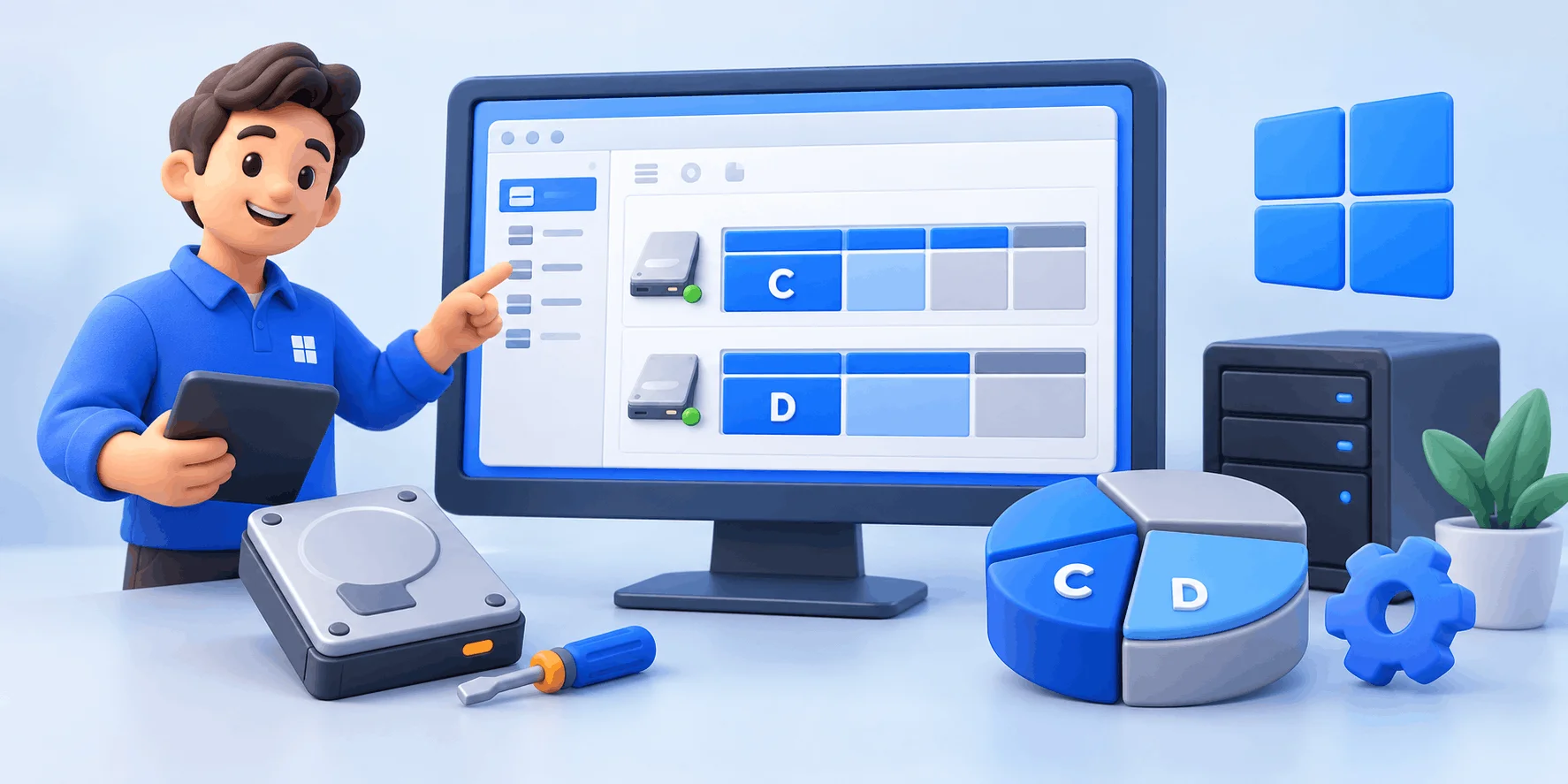 نمای ابزار Disk Management ویندوز و تقسیم هارد به چند پارتیشن مجزا با درایو سی و دی نمای ابزار Disk Management ویندوز و تقسیم هارد به چند پارتیشن مجزا با درایو سی و دی