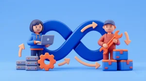 DevOps چیست؛ تصویر مفهومی چرخه دواپس و همکاری تیم توسعه و عملیات