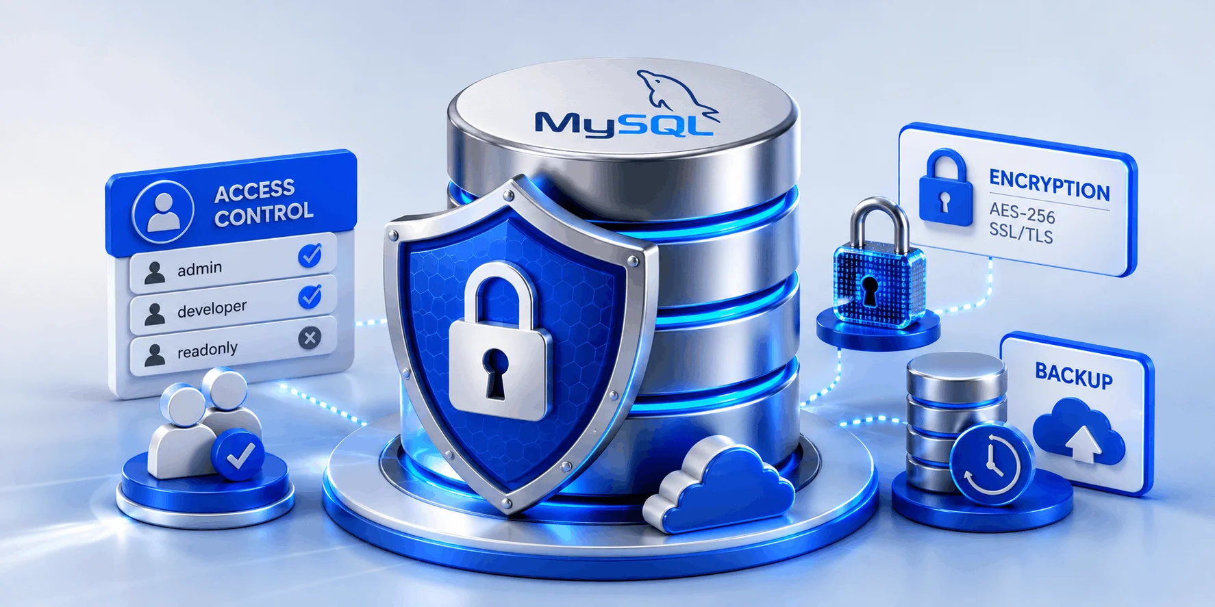 امنیت پایگاه داده؛ لایههای دفاعی محافظت از دیتابیس MySQL شامل کنترل دسترسی، رمزنگاری و بکاپ ChatGPT Image Aug 15 2026 02 15 00 PM 1 امنیت پایگاه داده؛ 10 اقدام ضروری در 2026