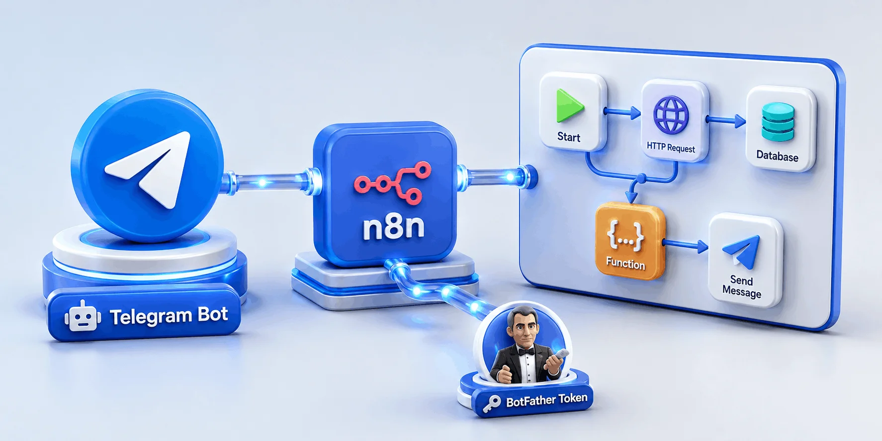 اتصال تلگرام به n8n؛ نمودار اتصال ربات تلگرام به ورکفلو n8n با توکن BotFather ChatGPT Image Aug 16 2026 10 03 58 AM 1 اتصال تلگرام به n8n؛ آموزش اتوماسیون ربات 2026