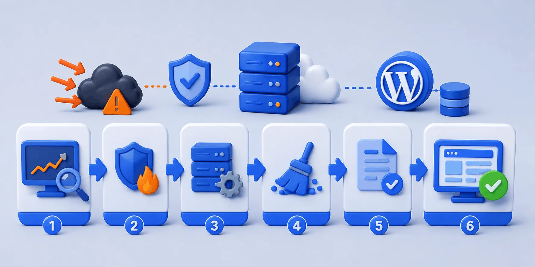 نمودار مراحل اقدامات پس از حمله DDoS برای بازیابی سایت وردپرسی نمودار مراحل اقدامات پس از حمله DDoS برای بازیابی سایت وردپرسی