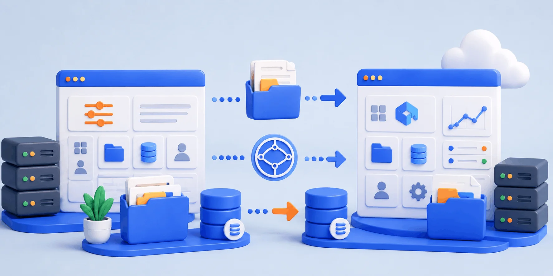 نمای کلی انتقال وردپرس بین هاست cPanel و DirectAdmin شامل فایلها و دیتابیس نمای کلی انتقال وردپرس بین هاست cPanel و DirectAdmin شامل فایلها و دیتابیس