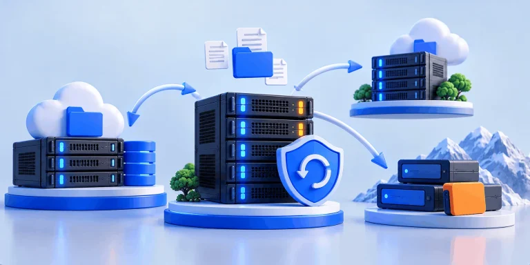 3 2 1 Backup Network Illustration 1 بکاپ سرور اختصاصی؛ قانون 3-2-1 و بهترین ابزارها در 2026