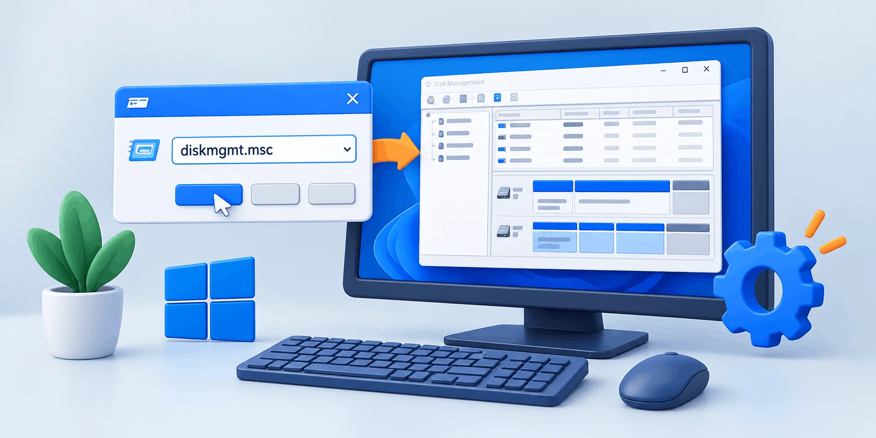 باز کردن Disk Management ویندوز با اجرای دستور diskmgmt.msc در پنجره Run باز کردن Disk Management ویندوز با اجرای دستور diskmgmt.msc در پنجره Run