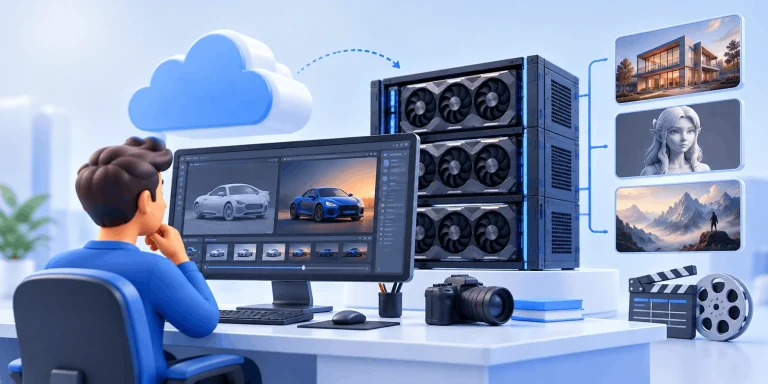 Modern 3D Rendering Workstation setup 1 سرور رندر چیست؟ راهنمای انتخاب و اجاره در 2026