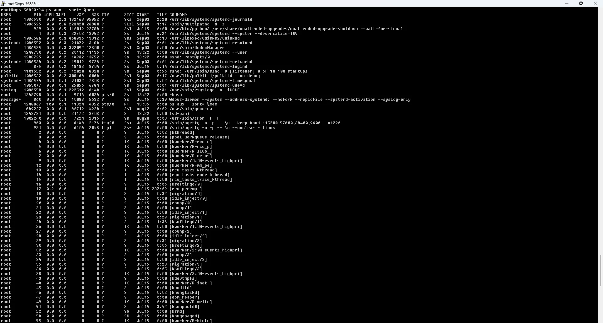 مانیتورینگ لینوکس با دستورps aux --sort=-%mem مانیتورینگ لینوکس با دستورps aux --sort=-%mem