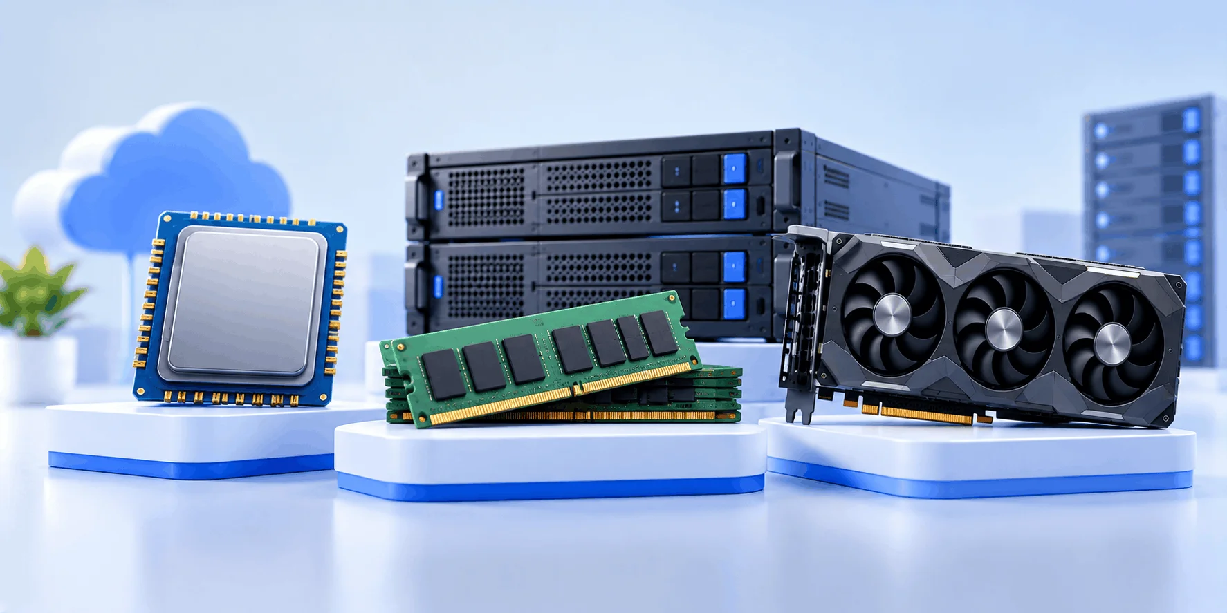 سختافزار لازم برای سرور LLM؛ رم، CPU و GPU سختافزار لازم برای سرور LLM؛ پردازنده، ماژولهای رم و کارت گرافیک کنار سرور رکمونت