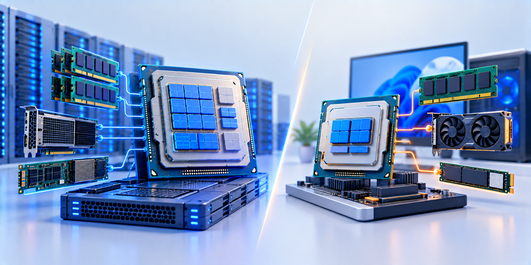 حافظه، هسته و PCIe؛ جایی که Xeon از Core i7 جدا میشود Server vs. Desktop Hardware Comparison تفاوت Xeon و Core i7؛ پردازنده سرور یا دسکتاپ در 2026